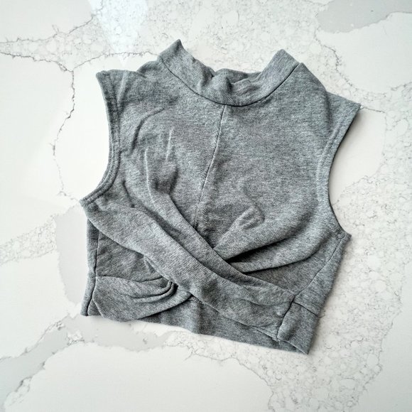 Nasty Gal High Neck Wrap Front Crop Top | Small | Grey - Picture 1 of 7